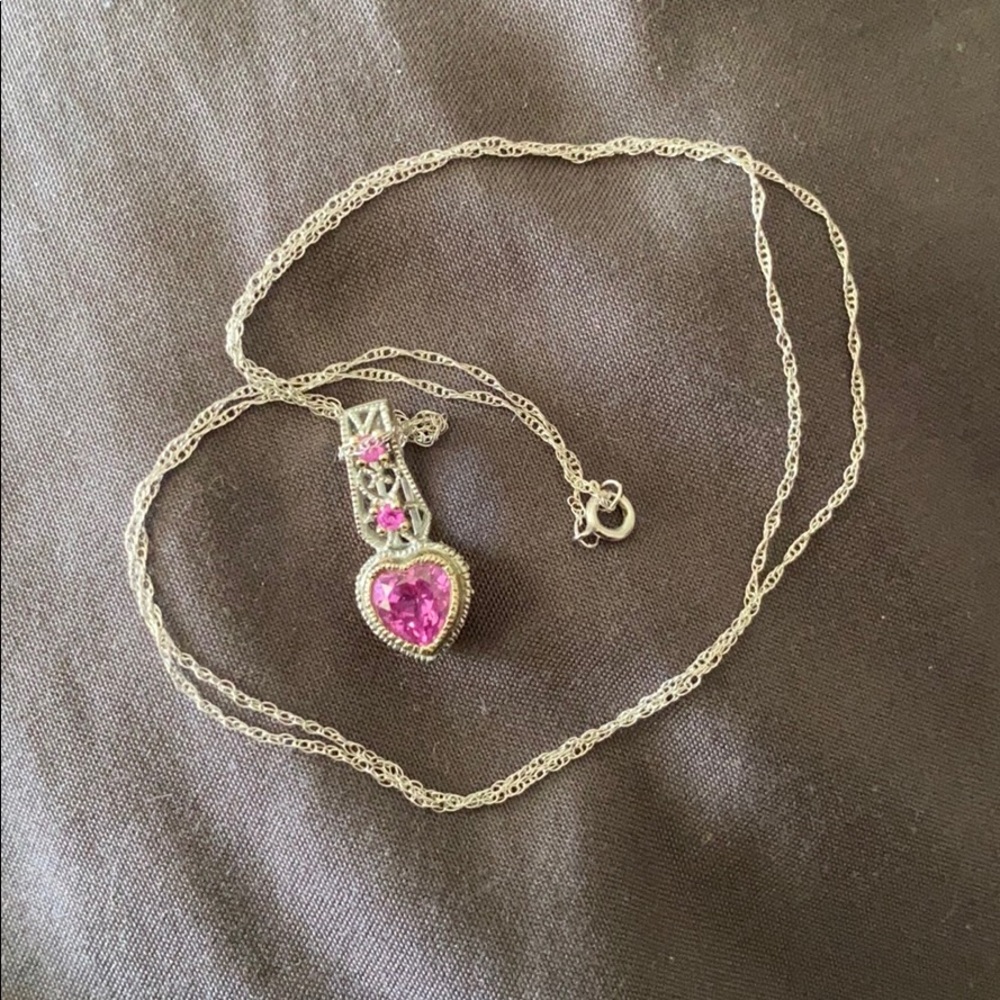 10k pink diamond heart with gold trim